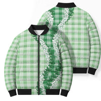 Green Hawaii Palaka Bomber Puffer Jacket Hawaiian Honohono Lei