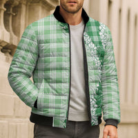 Green Hawaii Palaka Bomber Puffer Jacket Hawaiian Honohono Lei
