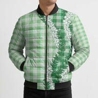 Green Hawaii Palaka Bomber Puffer Jacket Hawaiian Honohono Lei