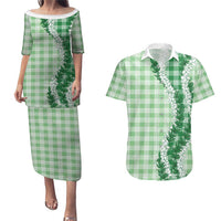 Green Hawaii Palaka Couples Matching Puletasi and Hawaiian Shirt Hawaiian Honohono Lei LT05 Green - Polynesian Pride