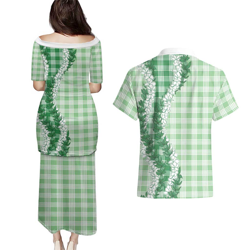 Green Hawaii Palaka Couples Matching Puletasi and Hawaiian Shirt Hawaiian Honohono Lei LT05 - Polynesian Pride