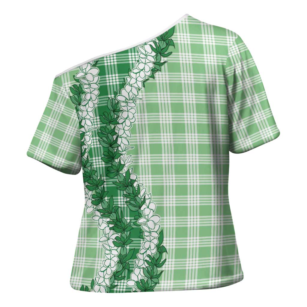 Green Hawaii Palaka Cross Shoulder Shirt Hawaiian Honohono Lei