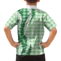 Green Hawaii Palaka Family Matching Long Sleeve Bodycon Dress and Hawaiian Shirt Hawaiian Honohono Lei LT05 - Polynesian Pride