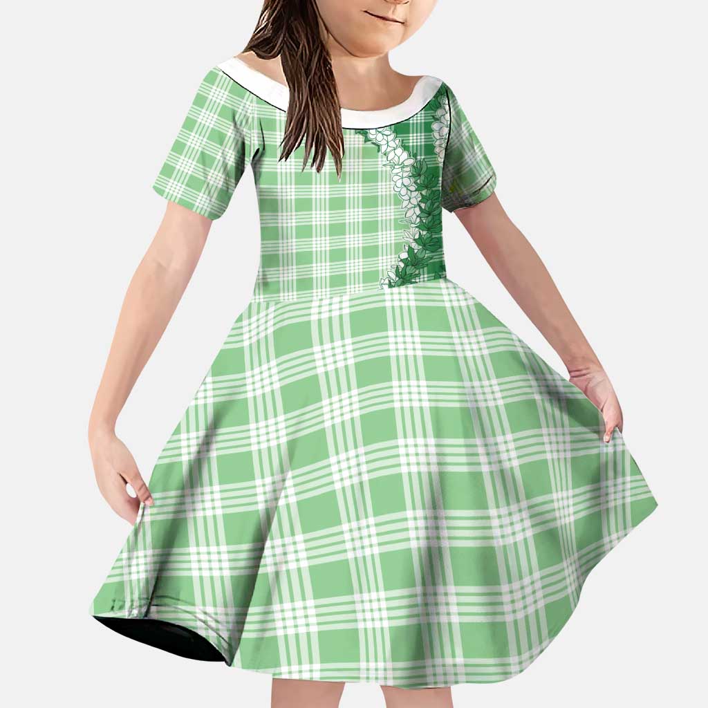 Green Hawaii Palaka Family Matching Long Sleeve Bodycon Dress and Hawaiian Shirt Hawaiian Honohono Lei LT05 Daughter's Dress Green - Polynesian Pride