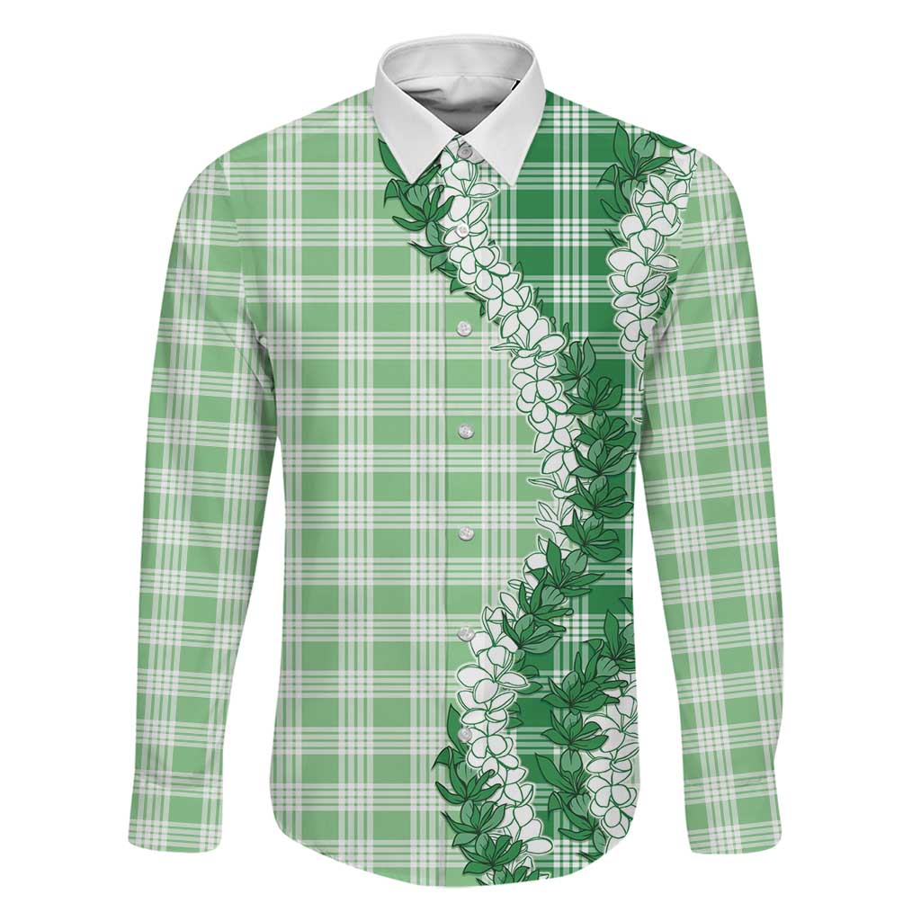 Green Hawaii Palaka Family Matching Mermaid Dress and Hawaiian Shirt Hawaiian Honohono Lei LT05 Dad's Shirt - Long Sleeve Green - Polynesian Pride