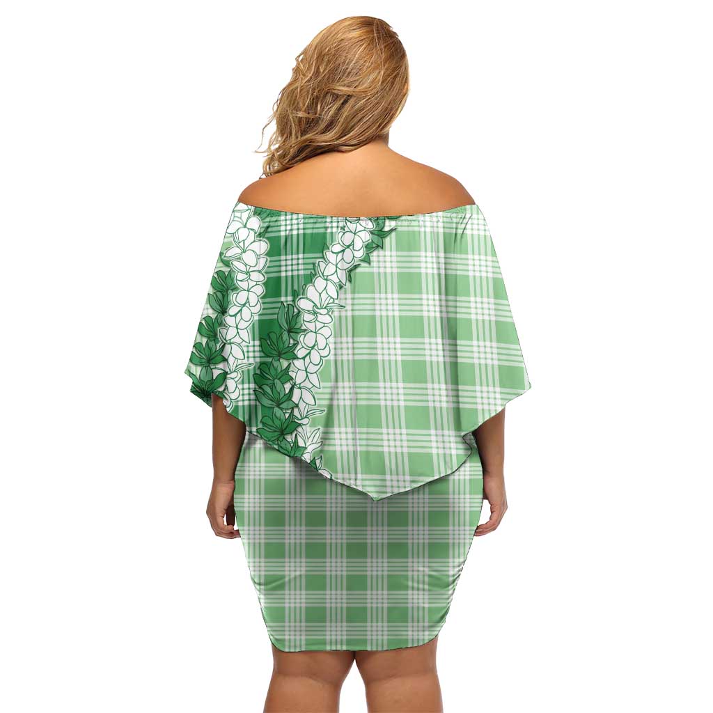 Green Hawaii Palaka Family Matching Off Shoulder Short Dress and Hawaiian Shirt Hawaiian Honohono Lei LT05 - Polynesian Pride