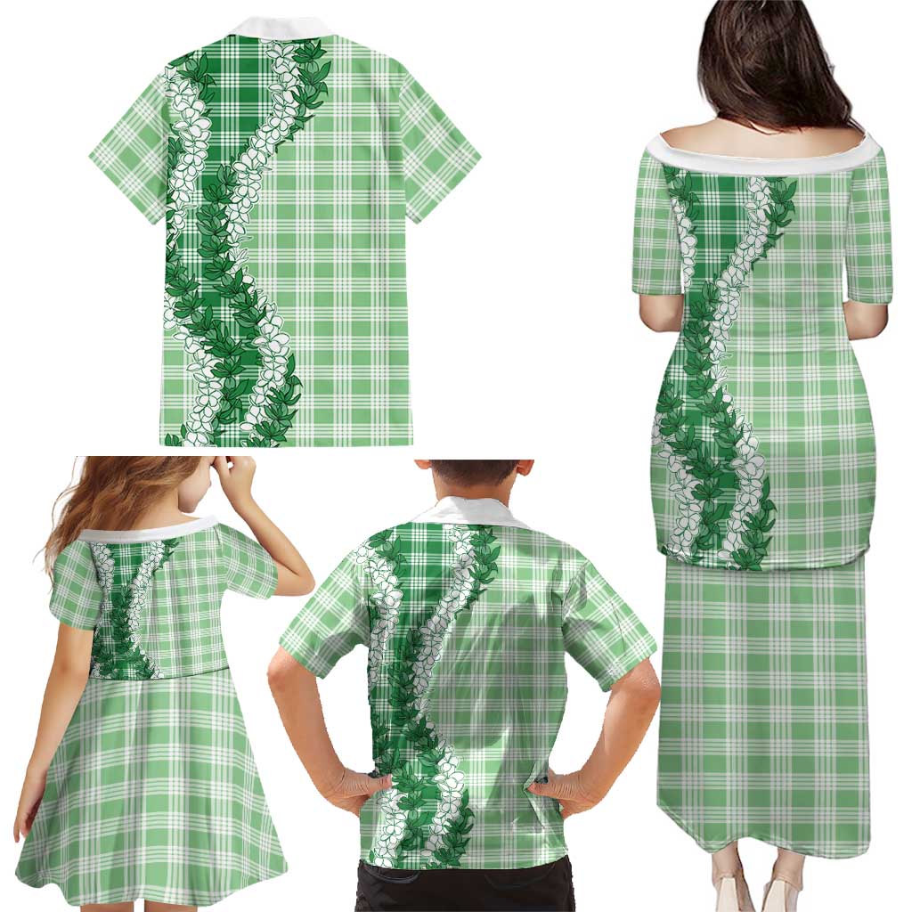 Green Hawaii Palaka Family Matching Puletasi and Hawaiian Shirt Hawaiian Honohono Lei LT05 - Polynesian Pride