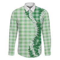 Green Hawaii Palaka Family Matching Puletasi and Hawaiian Shirt Hawaiian Honohono Lei LT05 Dad's Shirt - Long Sleeve Green - Polynesian Pride