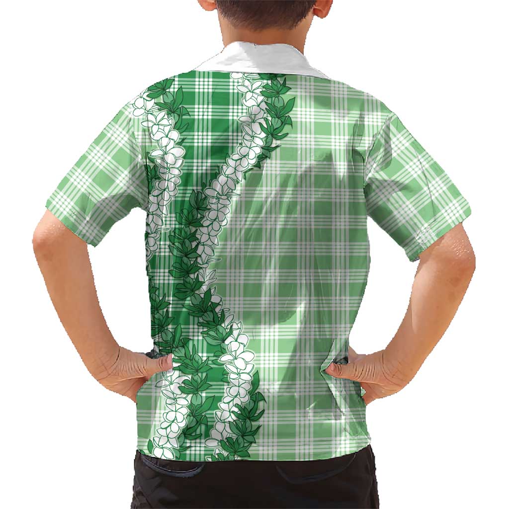 Green Hawaii Palaka Family Matching Short Sleeve Bodycon Dress and Hawaiian Shirt Hawaiian Honohono Lei LT05 - Polynesian Pride