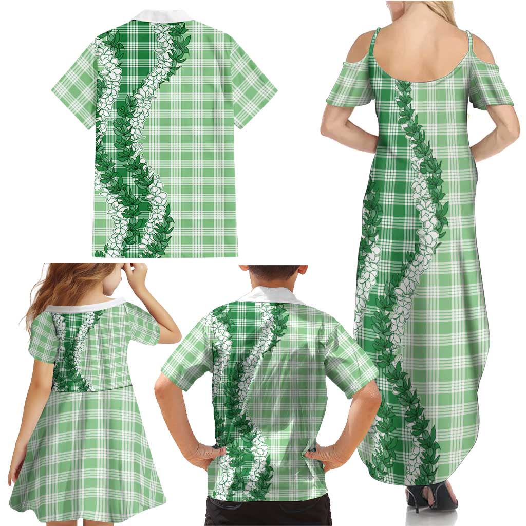 Green Hawaii Palaka Family Matching Summer Maxi Dress and Hawaiian Shirt Hawaiian Honohono Lei LT05 - Polynesian Pride