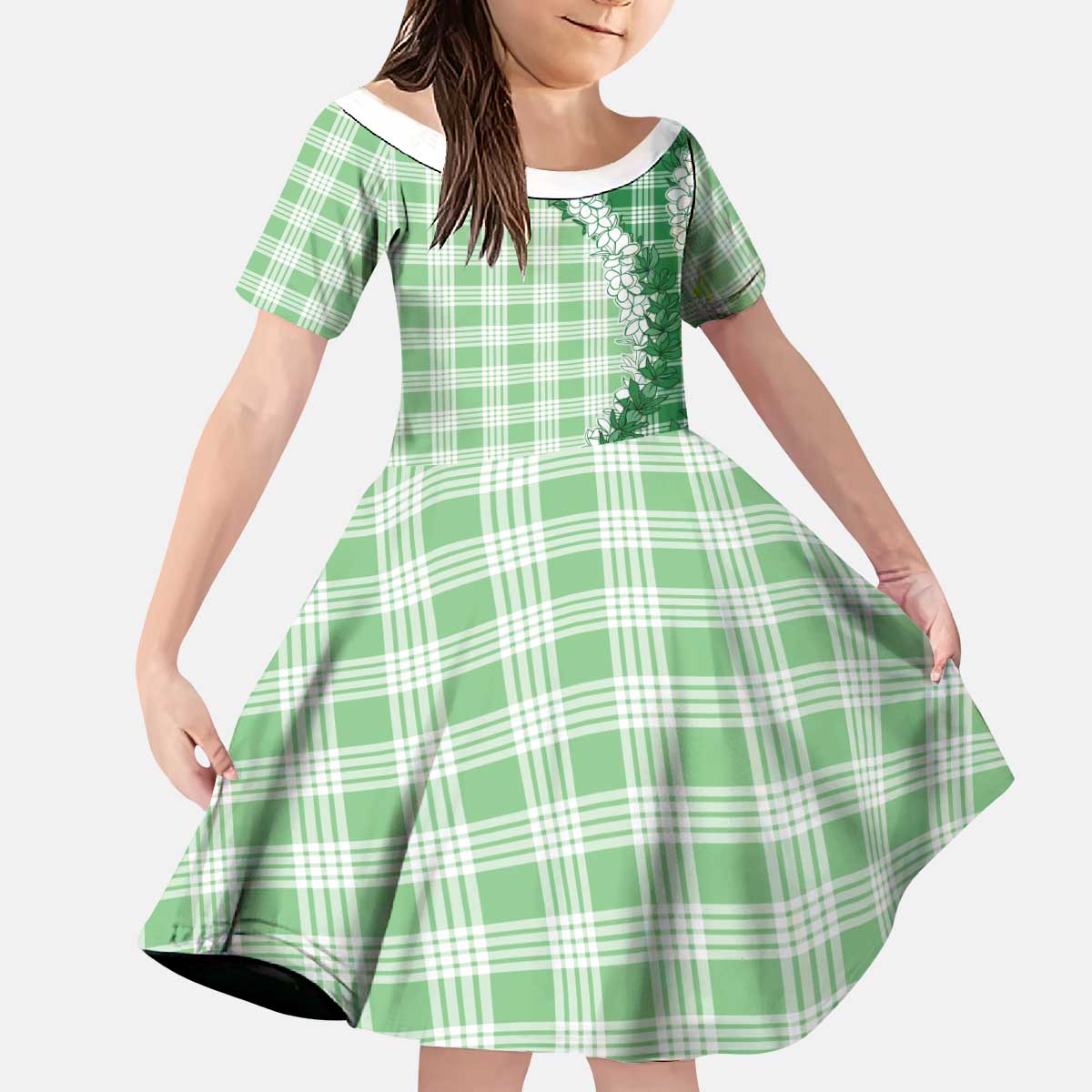 Green Hawaii Palaka Kid Short Sleeve Dress Hawaiian Honohono Lei LT05 KID Green - Polynesian Pride