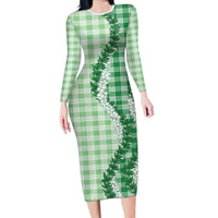 Green Hawaii Palaka Long Sleeve Bodycon Dress Hawaiian Honohono Lei LT05 Long Dress Green - Polynesian Pride