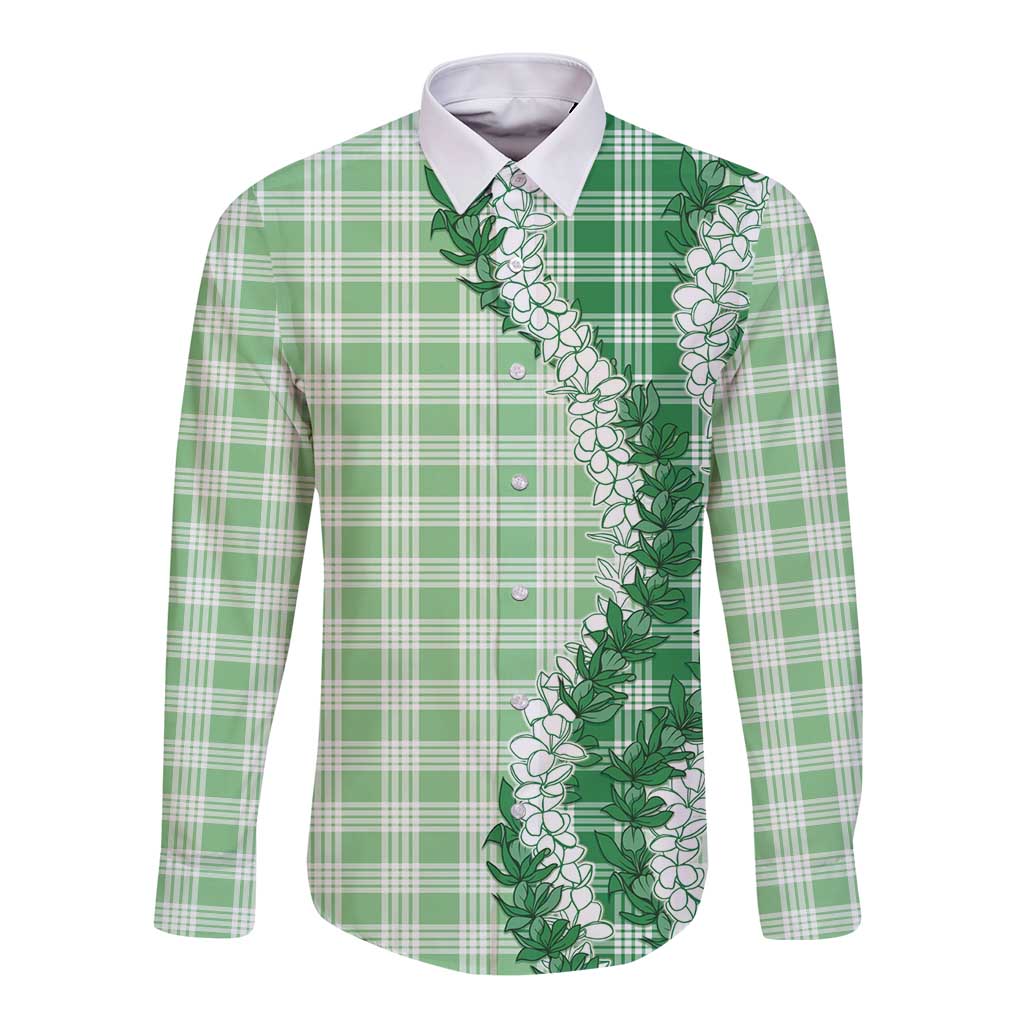 Green Hawaii Palaka Long Sleeve Button Shirt Hawaiian Honohono Lei LT05 Unisex Green - Polynesian Pride