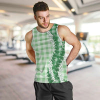 Green Hawaii Palaka Men Tank Top Hawaiian Honohono Lei