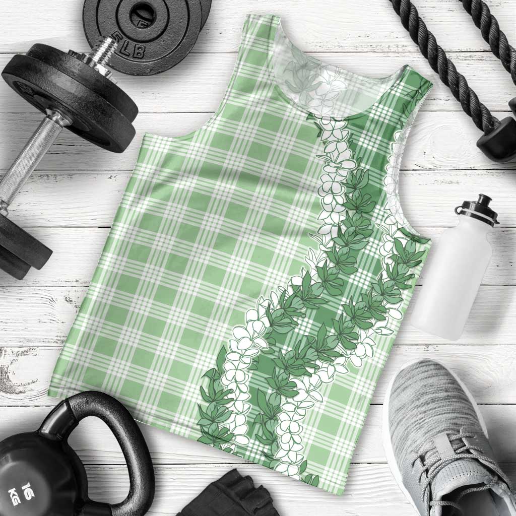 Green Hawaii Palaka Men Tank Top Hawaiian Honohono Lei