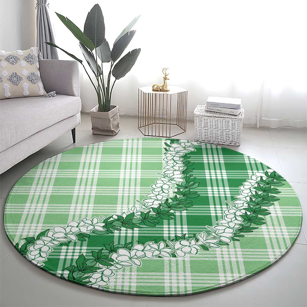 Green Hawaii Palaka Round Carpet Hawaiian Honohono Lei