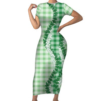 Green Hawaii Palaka Short Sleeve Bodycon Dress Hawaiian Honohono Lei LT05 Long Dress Green - Polynesian Pride