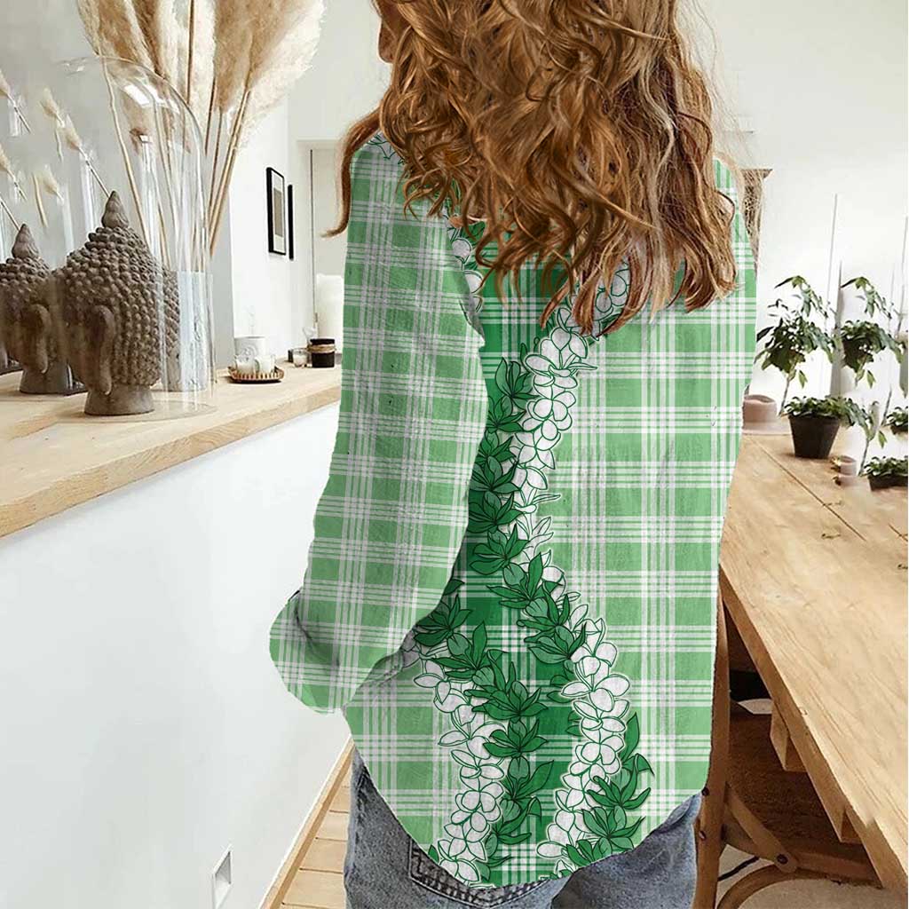 Green Hawaii Palaka Women Casual Shirt Hawaiian Honohono Lei LT05 - Polynesian Pride
