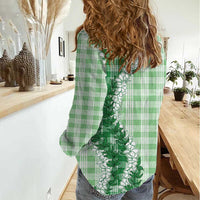 Green Hawaii Palaka Women Casual Shirt Hawaiian Honohono Lei LT05 - Polynesian Pride