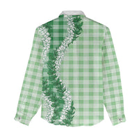 Green Hawaii Palaka Women Casual Shirt Hawaiian Honohono Lei LT05 - Polynesian Pride