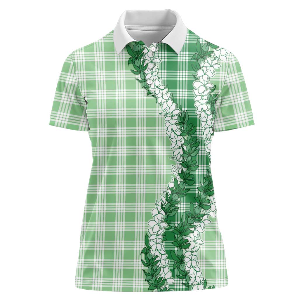 Green Hawaii Palaka Women Polo Shirt Hawaiian Honohono Lei
