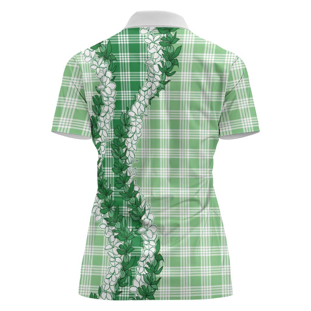 Green Hawaii Palaka Women Polo Shirt Hawaiian Honohono Lei