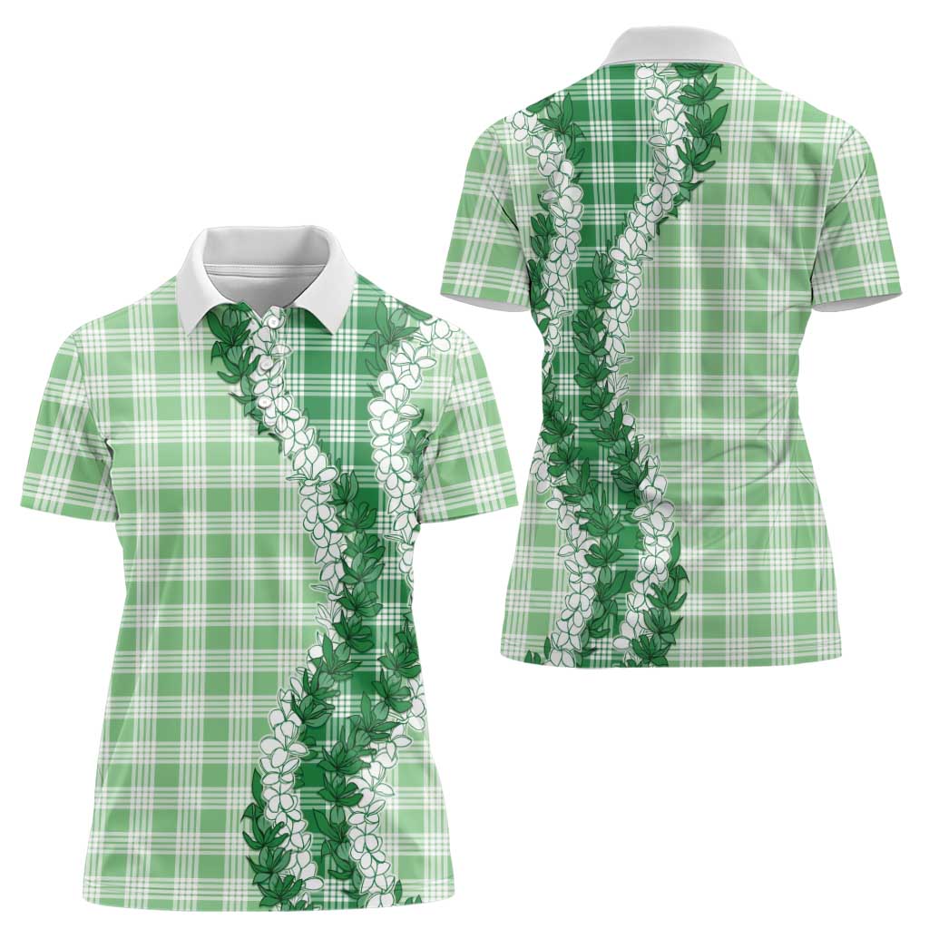 Green Hawaii Palaka Women Polo Shirt Hawaiian Honohono Lei