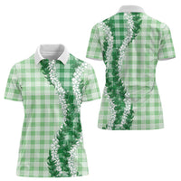 Green Hawaii Palaka Women Polo Shirt Hawaiian Honohono Lei