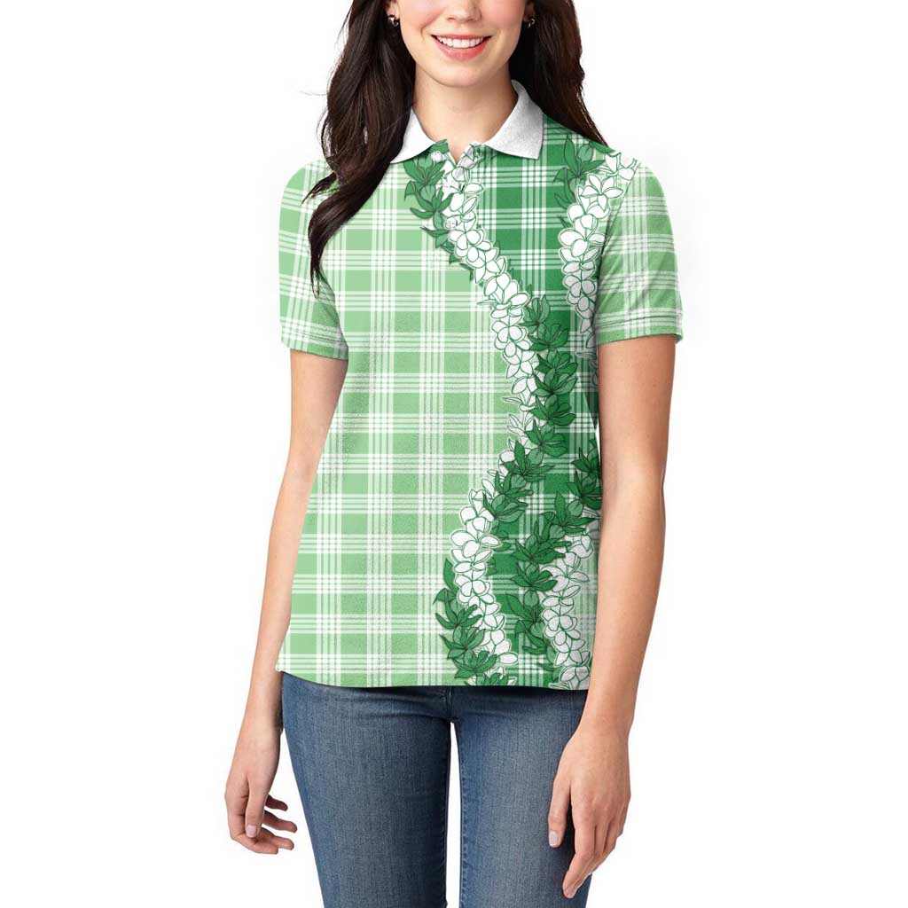 Green Hawaii Palaka Women Polo Shirt Hawaiian Honohono Lei