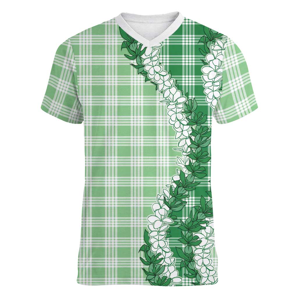 Green Hawaii Palaka Women V-Neck T-Shirt Hawaiian Honohono Lei LT05 Female Green - Polynesian Pride