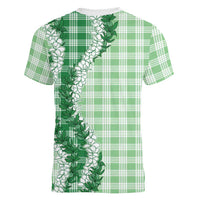 Green Hawaii Palaka Women V-Neck T-Shirt Hawaiian Honohono Lei LT05 - Polynesian Pride