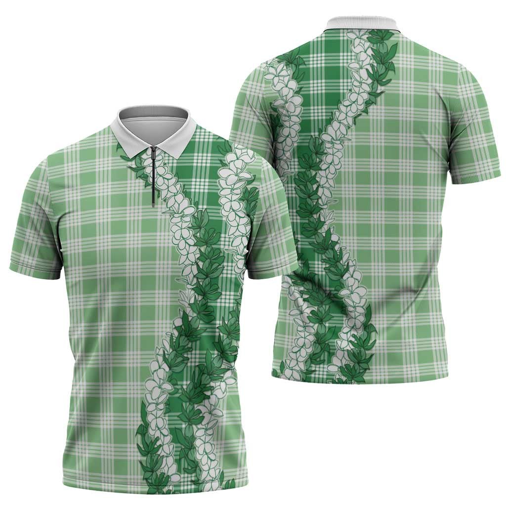 Green Hawaii Palaka Zipper Polo Shirt Hawaiian Honohono Lei LT05 - Polynesian Pride