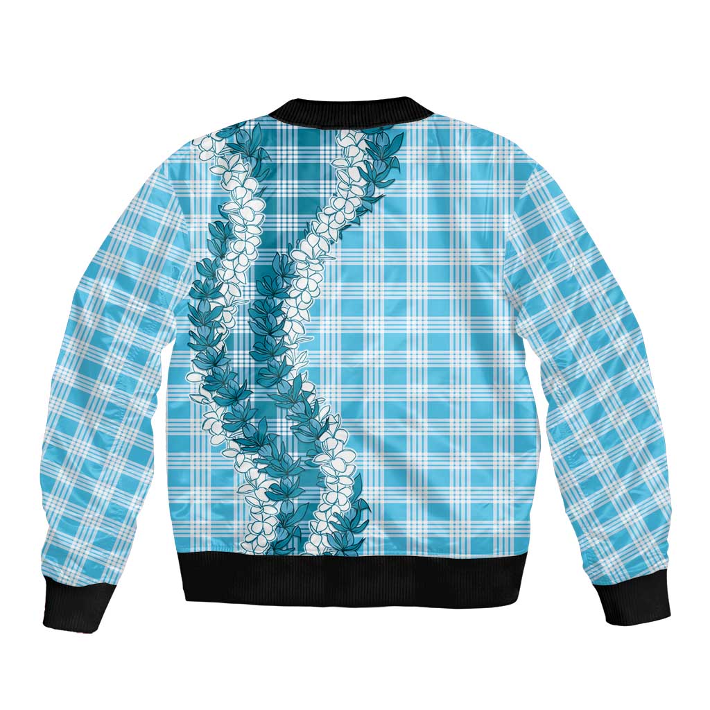 Blue Hawaii Palaka Bomber Jacket Hawaiian Honohono Lei LT05 - Polynesian Pride