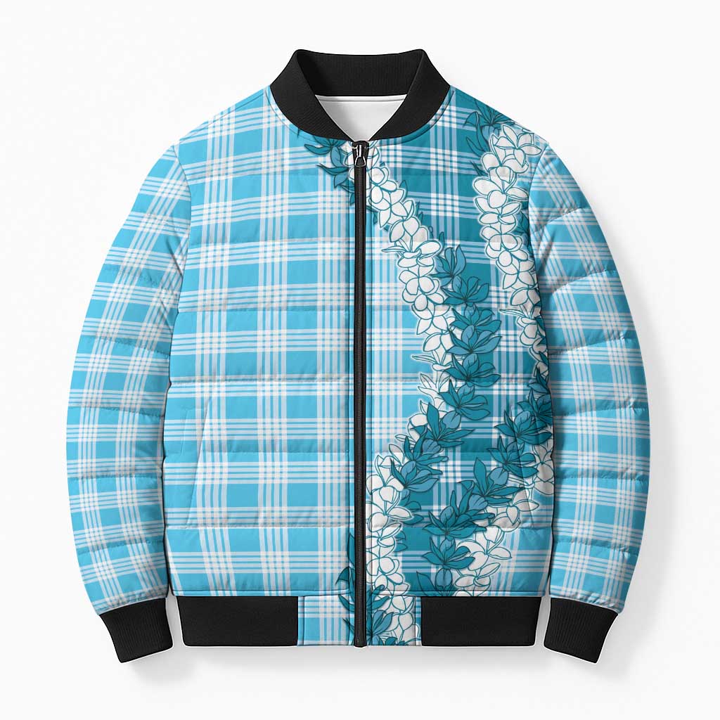 Blue Hawaii Palaka Bomber Puffer Jacket Hawaiian Honohono Lei LT05 Unisex Blue - Polynesian Pride