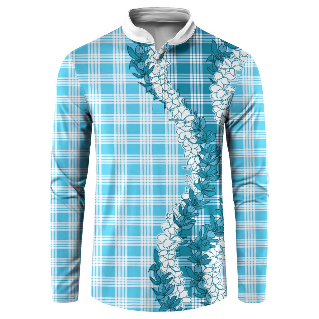 Blue Hawaii Palaka Button Sweatshirt Hawaiian Honohono Lei LT05 Blue - Polynesian Pride