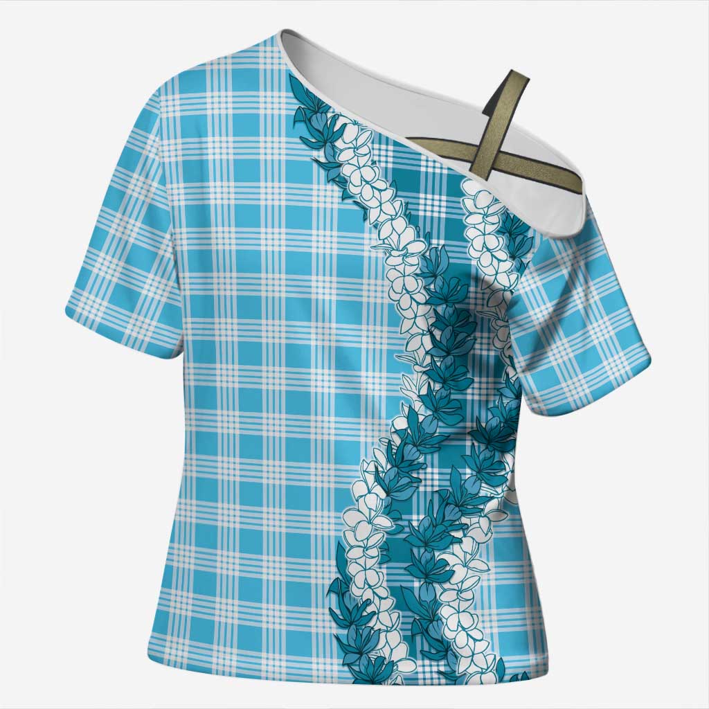 Blue Hawaii Palaka Cross Shoulder Shirt Hawaiian Honohono Lei LT05 Female Blue - Polynesian Pride