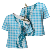 Blue Hawaii Palaka Cross Shoulder Shirt Hawaiian Honohono Lei