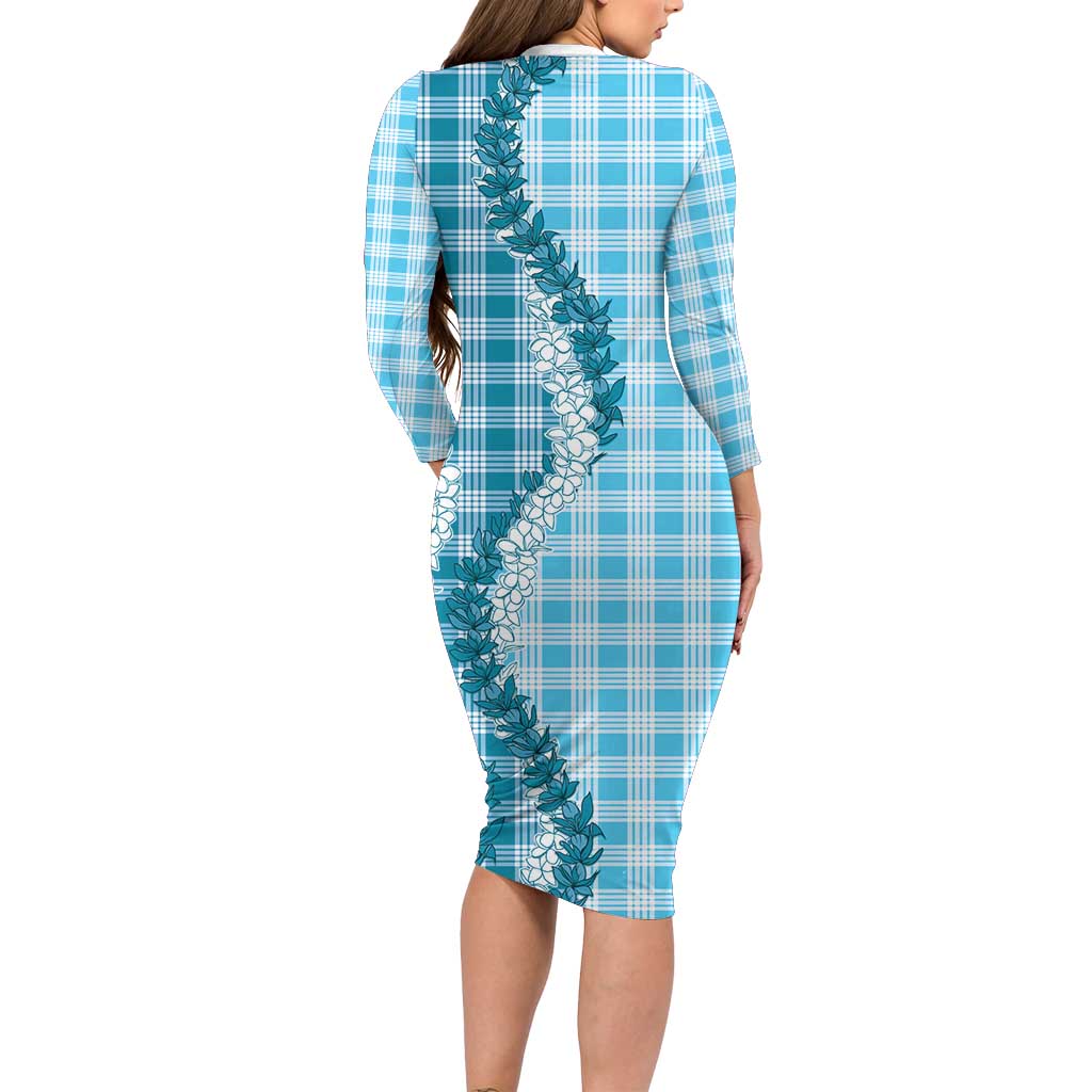 Blue Hawaii Palaka Family Matching Long Sleeve Bodycon Dress and Hawaiian Shirt Hawaiian Honohono Lei LT05 - Polynesian Pride