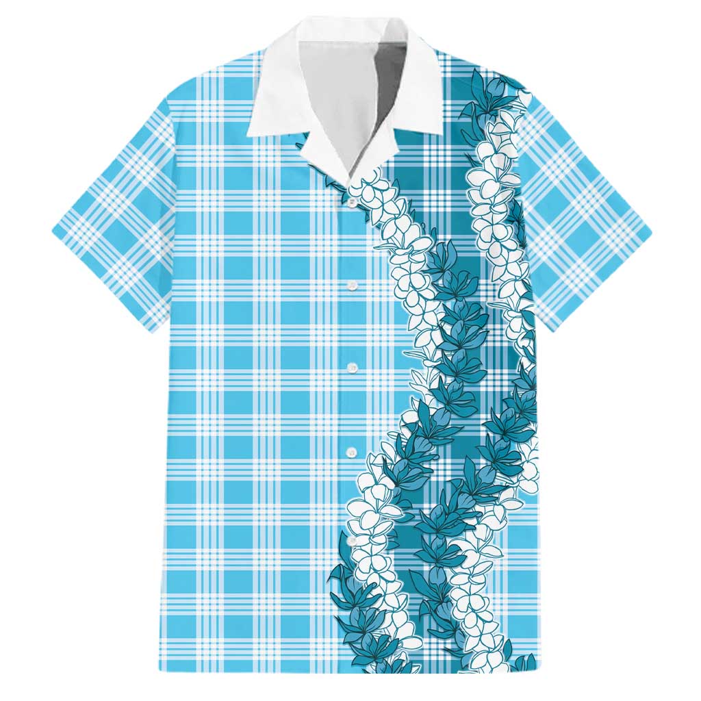 Blue Hawaii Palaka Family Matching Off The Shoulder Long Sleeve Dress and Hawaiian Shirt Hawaiian Honohono Lei LT05 Dad's Shirt - Short Sleeve Blue - Polynesian Pride