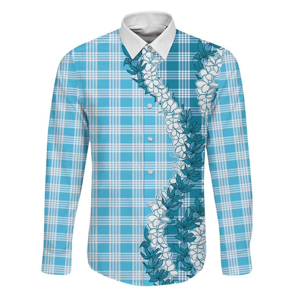Blue Hawaii Palaka Family Matching Off Shoulder Maxi Dress and Hawaiian Shirt Hawaiian Honohono Lei LT05 Dad's Shirt - Long Sleeve Blue - Polynesian Pride
