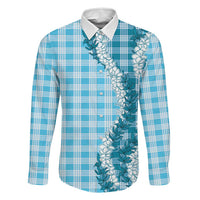 Blue Hawaii Palaka Family Matching Off Shoulder Maxi Dress and Hawaiian Shirt Hawaiian Honohono Lei LT05 Dad's Shirt - Long Sleeve Blue - Polynesian Pride