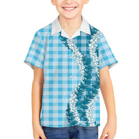Blue Hawaii Palaka Family Matching Off Shoulder Short Dress and Hawaiian Shirt Hawaiian Honohono Lei LT05 Son's Shirt Blue - Polynesian Pride