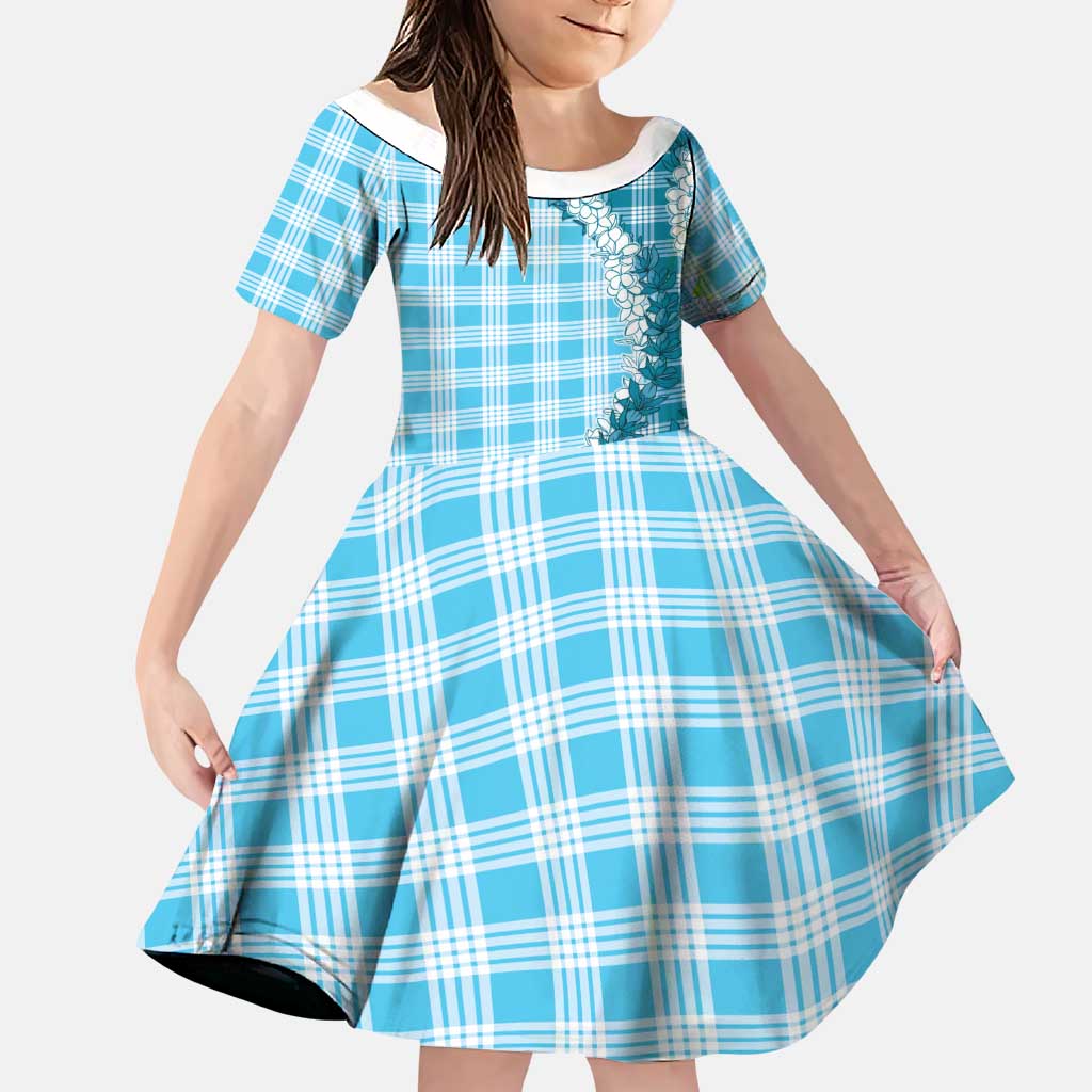 Blue Hawaii Palaka Family Matching Short Sleeve Bodycon Dress and Hawaiian Shirt Hawaiian Honohono Lei LT05 Daughter's Dress Blue - Polynesian Pride