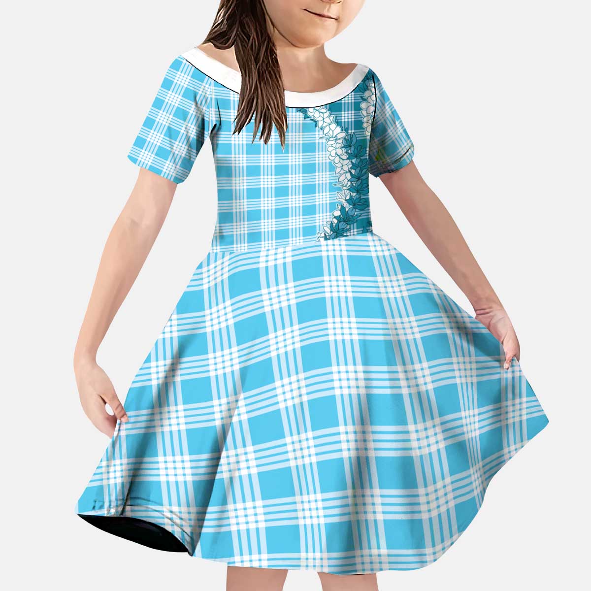 Blue Hawaii Palaka Kid Short Sleeve Dress Hawaiian Honohono Lei
