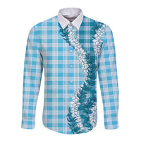 Blue Hawaii Palaka Long Sleeve Button Shirt Hawaiian Honohono Lei