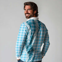 Blue Hawaii Palaka Long Sleeve Polo Shirt Hawaiian Honohono Lei