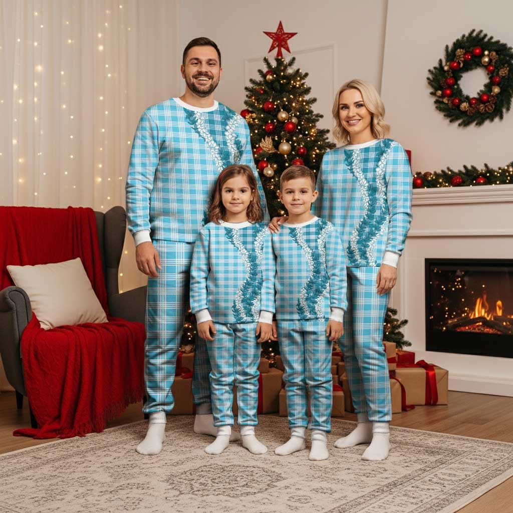 Blue Hawaii Palaka Pajama Set Hawaiian Honohono Lei