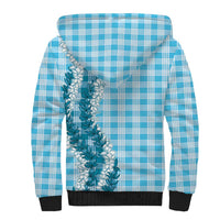 Blue Hawaii Palaka Sherpa Hoodie Hawaiian Honohono Lei