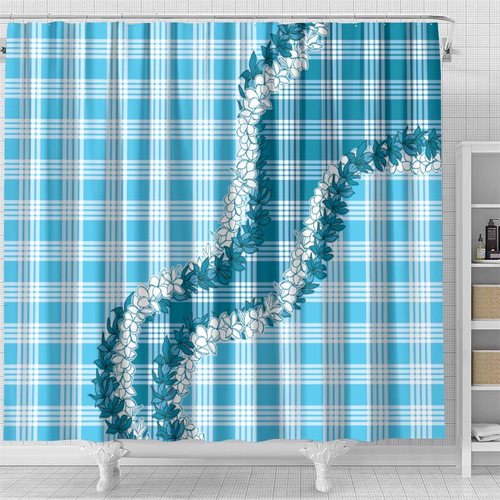 Blue Hawaii Palaka Shower Curtain Hawaiian Honohono Lei
