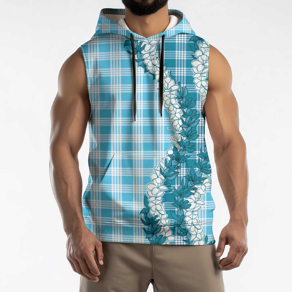 Blue Hawaii Palaka Sleeveless Hoodie Hawaiian Honohono Lei